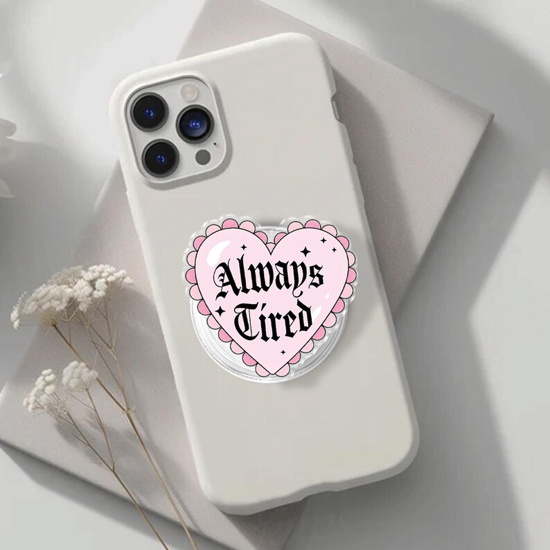 Always Tired Heart Magnetic Phone Grip: Cute Pink Phone Accessory image 9