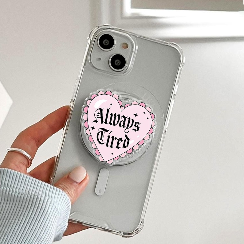 Always Tired Heart Magnetic Phone Grip: Cute Pink Phone Accessory image 4