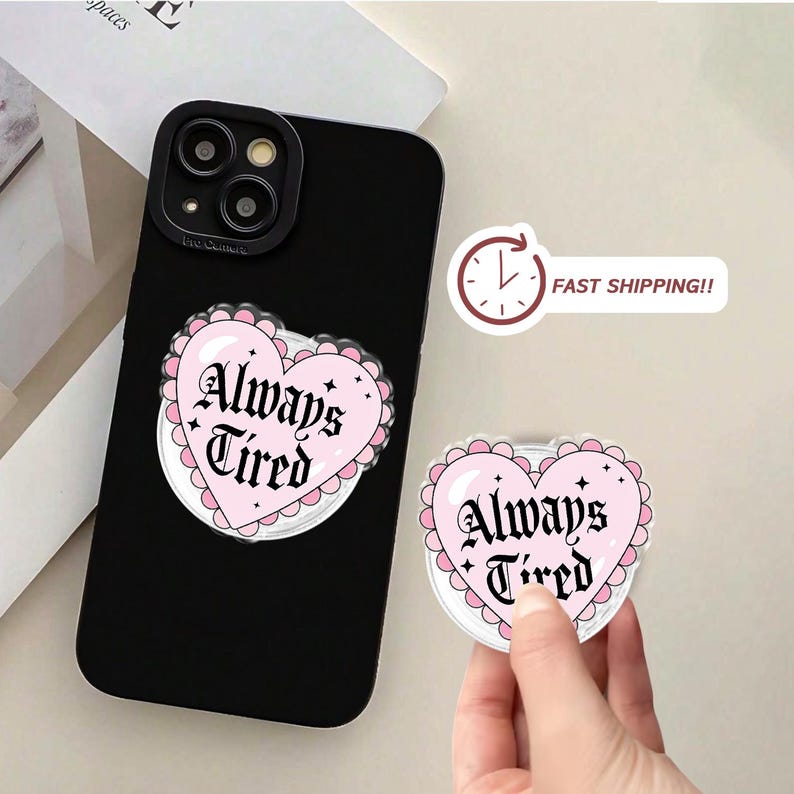 Always Tired Heart Magnetic Phone Grip: Cute Pink Phone Accessory image 6