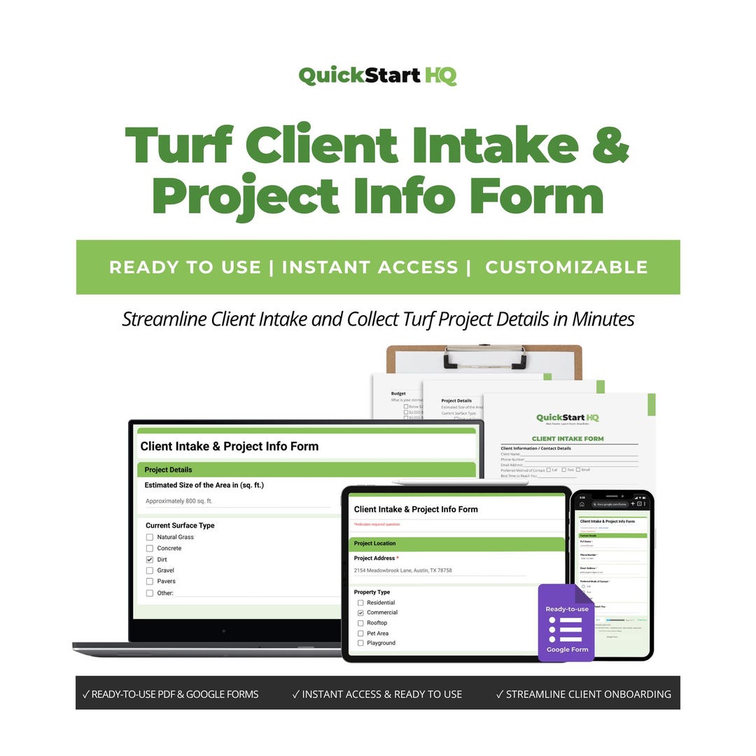 Turf Contractor Client Intake Form Template (google Form & PDF) - Etsy