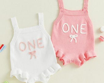 Personalisierter Baby Strickoverall für Mädchen - häkeln Romper Cardigan Style Outfit, Geschenke für Kinder & Mama, Geburtstag oder Weihnachten Pullover