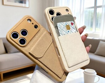 Leather Card Holder Wallet Phone Case for iPhone 17 16 15 14 13 12 11 Pro Max Camera Protection Cover