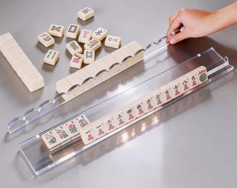 Acrylic Mahjong Rack and Pusher Set, Clear / Tortoiseshell Color , 4 Pcs in 1, Stylish Mahjong Decor & Gift