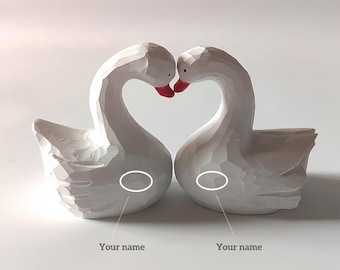 Hand Carved Wooden Swan Pair - Romantic Home Decor, Anniversary Gift