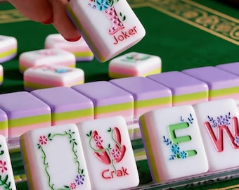 Artistic American Mahjong, 4-Layer Carved & Painted Mahjong Set, 160 Full Tiles, Unique Handcrafted Gift for Mahjong Collectors