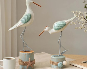 Handmade Seabird Ornaments - Painted Woodcarving Decorations, Housewarming Gifts