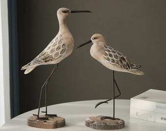 Hand Carved Wooden Seabird Ornament: Coastal Home Decor