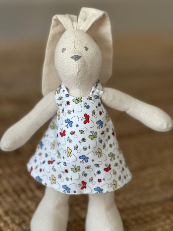 Handmade Cotton Bunny Plush – Butterfly Dress Stuffed Rabbit Toy 