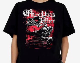Three Days Grace グラフィックTシャツ ブラック Three Days Grace Vintage Y2k All Over Print AOP Hard Rock