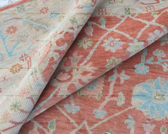Peach Oushak Rug, Hand Knotted Wool Living Room Carpet