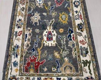 Charcoal Grey Floral Multicolor Traditional Oriental Carpet