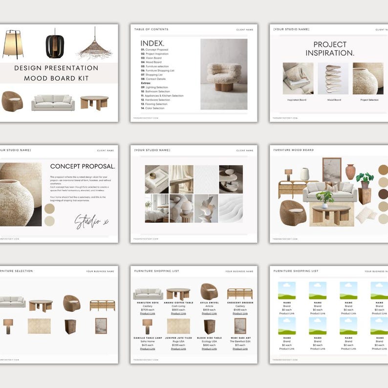Interior Design Mood Board Template, Client Presentation Canva Kit ...