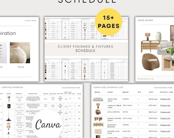 Interior Design Client Schedule Template, Finishes & Fixtures (Canva Editable) Bestseller