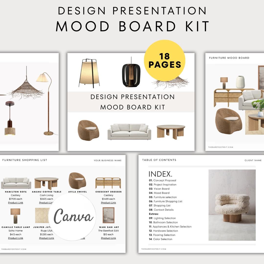 Interior Design Mood Board Template, Client Presentation Canva Kit ...