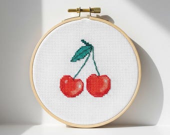 Cherry Pixel Art Mini Cross Stitch Pattern PDF ONLY - Embroidery