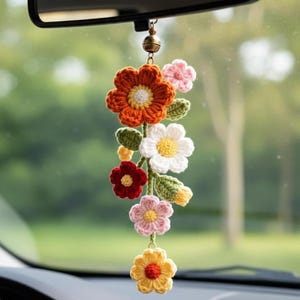 Crochet Flower Hanging Pattern  Beginner Friendly Floral Keychain & Car Charm  Step by Step PDF Tutorial