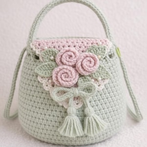 Crochet Floral Drawstring Bag Pattern Beginner Friendly Purse Tutorial Rose Lace Flap Handbag PDF Step-by-Step Instruction Instant Download