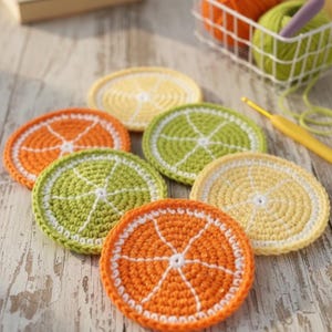 Citrus Slice Coaster Crochet Pattern – Lemon, Lime, Orange (PDF)