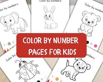 Páginas para colorear por números para niños / 50 hojas de trabajo imprimibles / Actividad preescolar en PDF