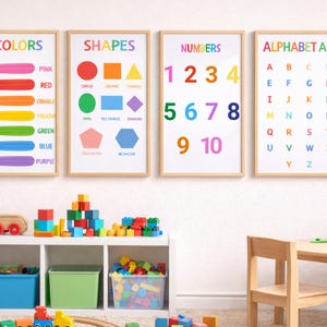 Preschool Basics Bundle | Colors, Shapes, Numbers & Alphabet Posters | Printable Toddler Learning Set