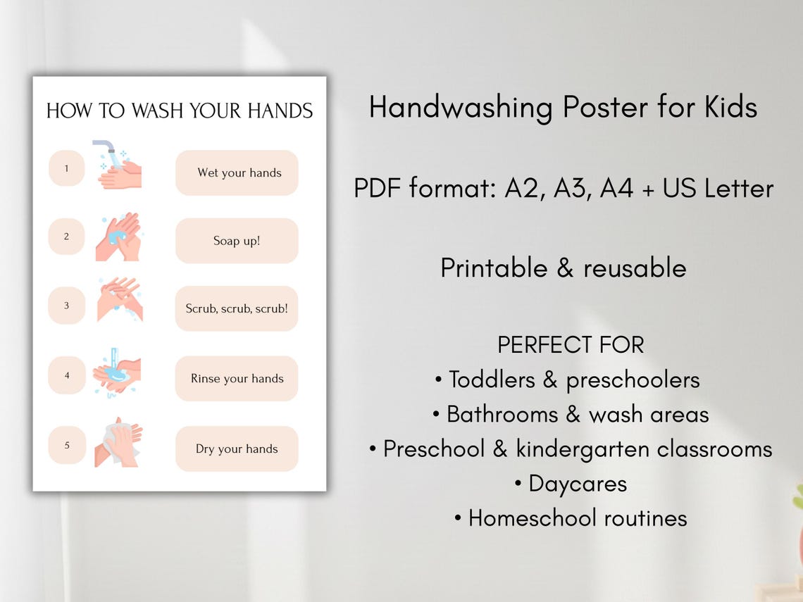 Handwashing Poster for Kids | Wash Your Hands Visual Chart | Preschool ...