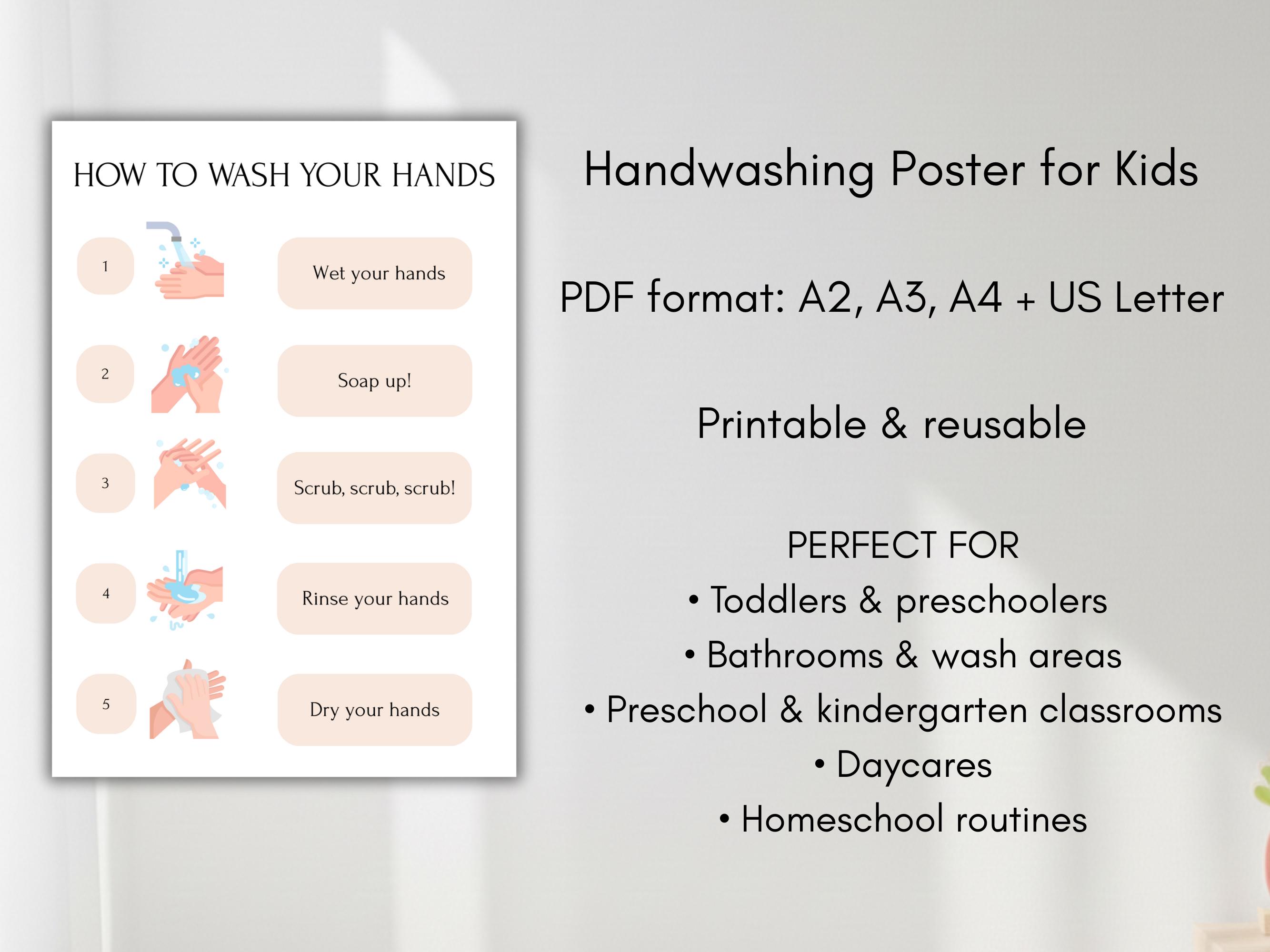Handwashing Poster for Kids | Wash Your Hands Visual Chart | Preschool ...