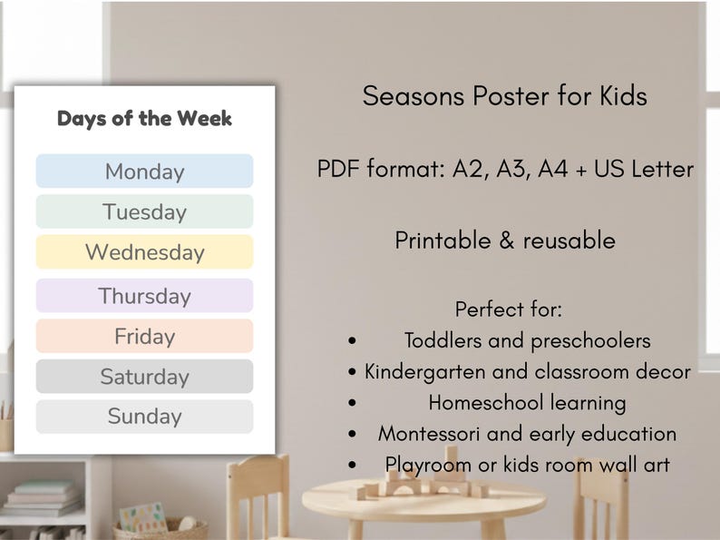 Days of the Week Poster | Neutral Pastel Classroom Decor (PDF Download ...