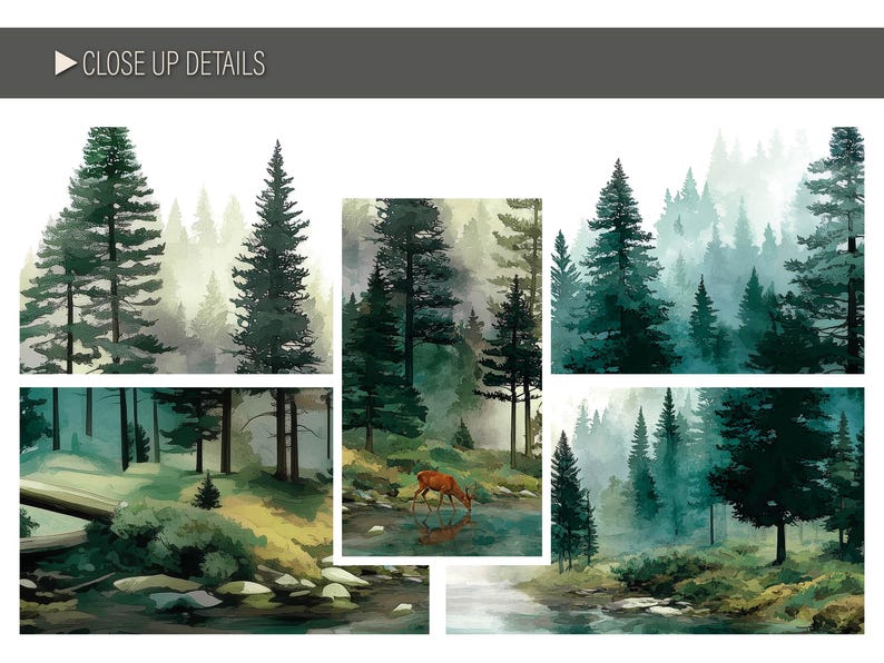 Sage Green Watercolor Misty Woodland Wall Mural, Fairy Pine Forest ...