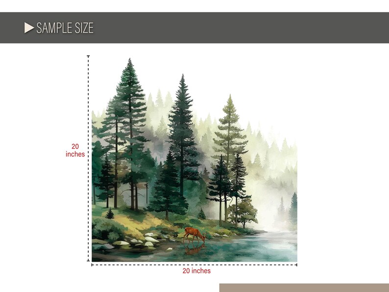 Sage Green Watercolor Misty Woodland Wall Mural, Fairy Pine Forest ...