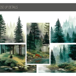 Foggy Pine Tree Forest River Mural: Watercolor Misty Woodland Peel and ...