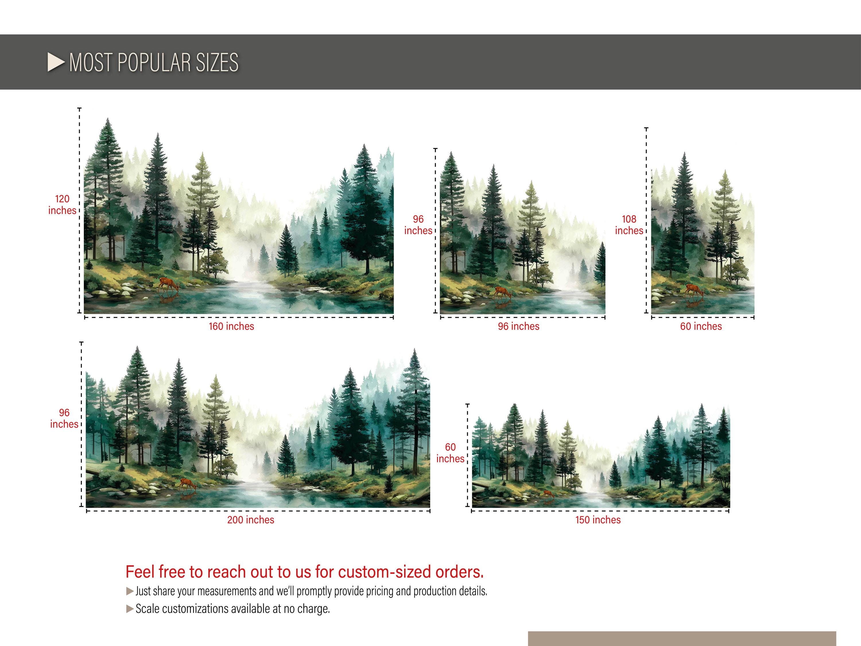 Foggy Pine Tree Forest River Mural: Watercolor Misty Woodland Peel and ...