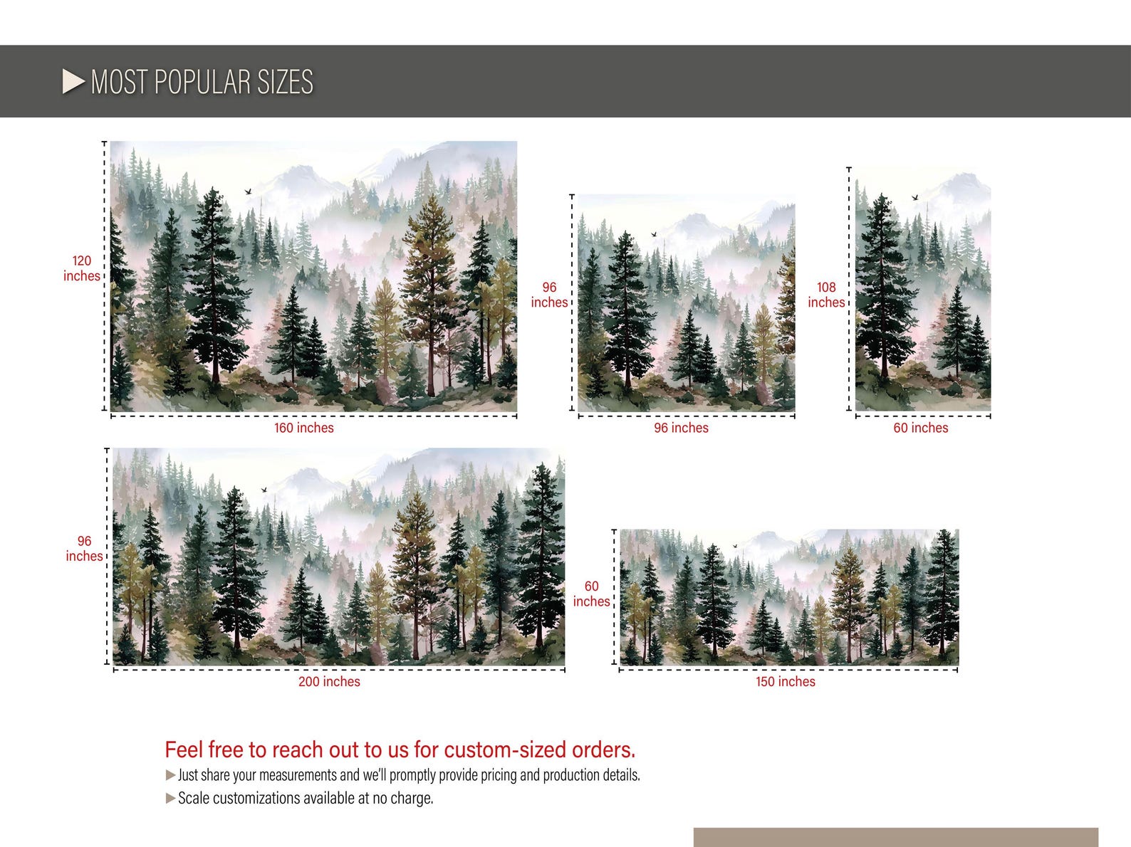 Watercolor Forest Wall Mural Pine Tree Wallpaper Kids Room Misty Green ...