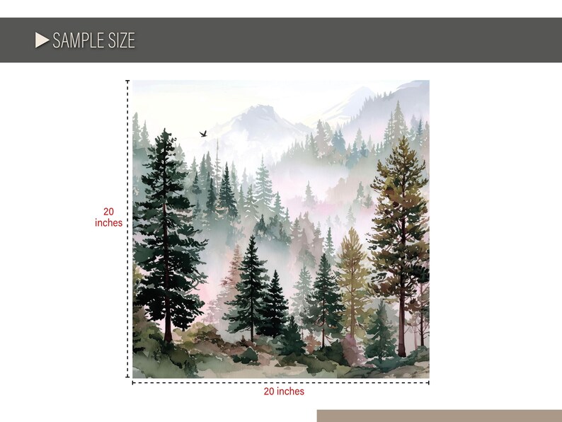 Watercolor Forest Wall Mural Pine Tree Wallpaper Kids Room Misty Green ...