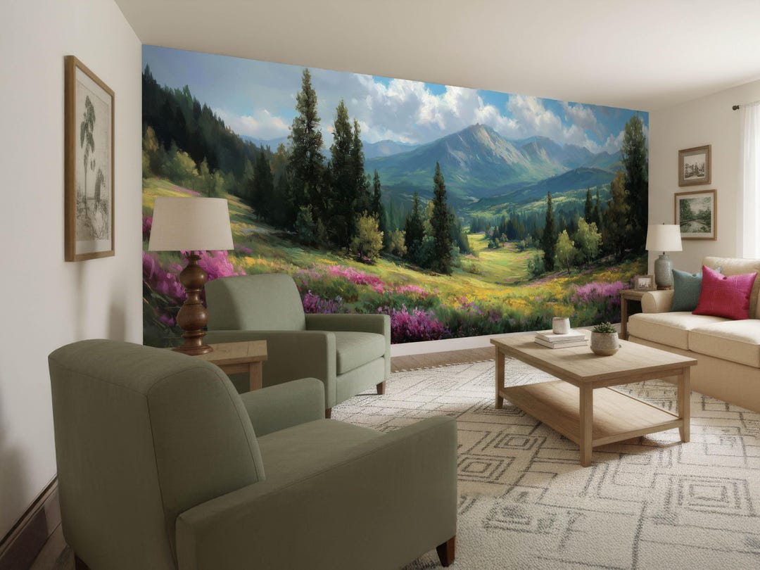 Mountain Landscape Wall Mural Peel Stick Removable Forest Scenery ...