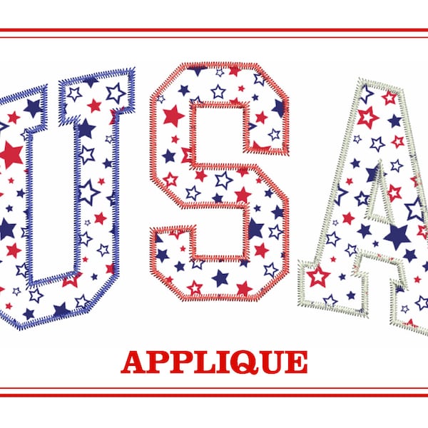 American USA 4th of July Applique Zig Zag Embroidery Design Stitch Fourth of July Machine Embroidery Designs