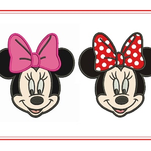21 Sizes Mouse Smile Applique Face Head Pink Bow Embroidery Design Satin Stitch Outline Machine Embroidery Designs