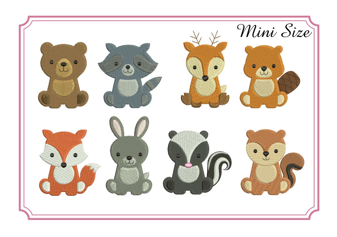 Mini Woodland Fox Bear Deer Embroidery Design Fill Stitch Filled ...