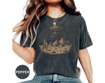 Ancient Aliens T-Shirt, Egypt Pyramids Tee, UFO Camel Rider Shirt, Conspiracy Apparel, Sci-Fi Tee, Funny Alien T Shirt, Egypt Lover Gift