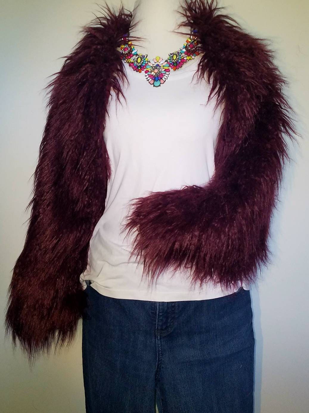 maroon faux fur jacket