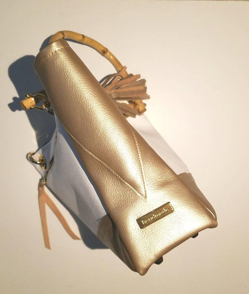 Gold and White Vegan Leather Bucket Bag Top Handle Bag | Etsy