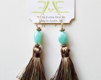 Turquoise Tassel Earrings / Tassel Earrings / Fringe Earrings / Beige Tassel Earrings / Long Tassel Earrings