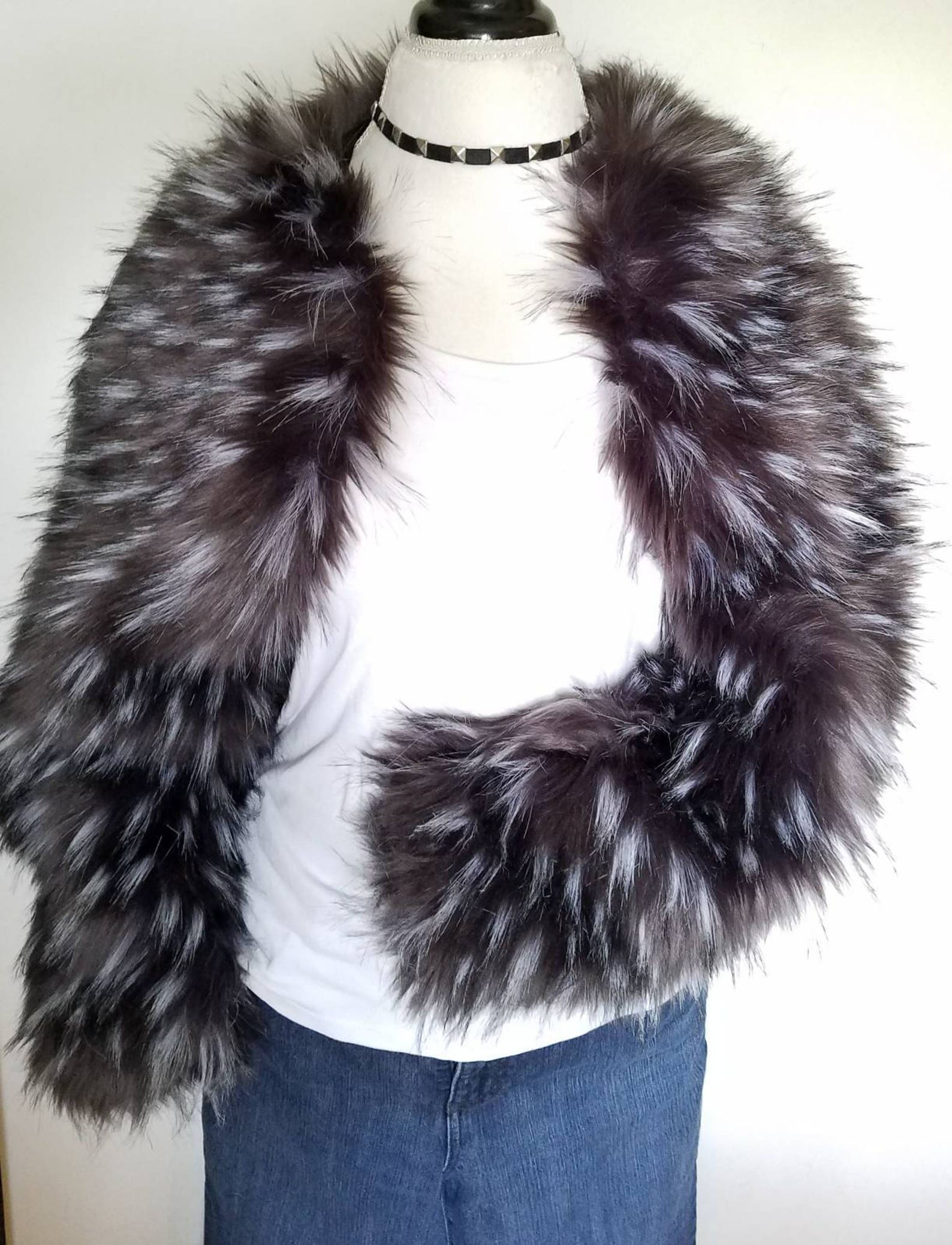 Black and White Fur Jacket Faux Fur Coat Vegan Fur Shrug Etsy