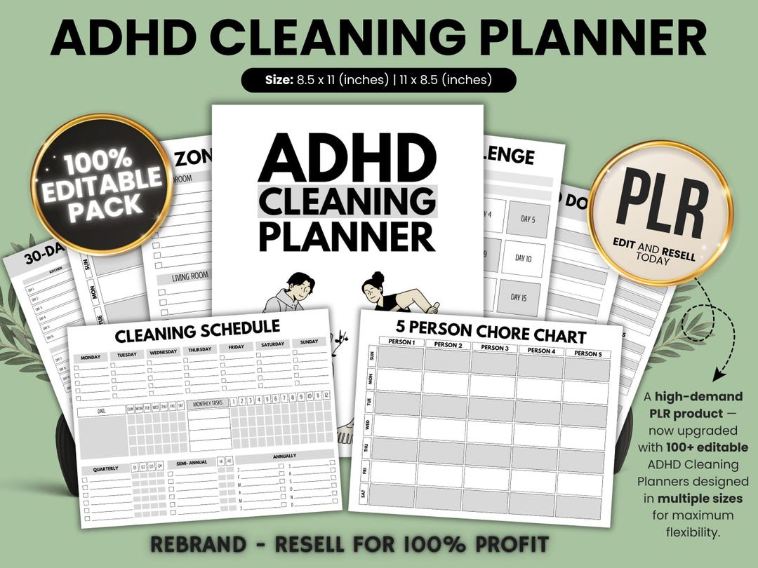 ADHD Cleaning Planner Canva Template Bundle | Editable Organization ...