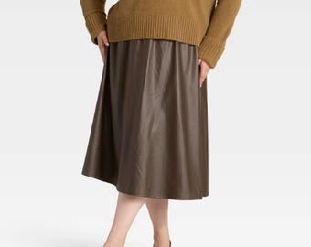 Gonna a tubino in pelle nera a vita alta / Gonna midi in pelle da donna / Gonna elegante da ufficio / Gonna midi aderente da donna