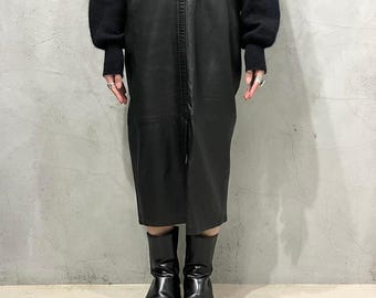 Gonna midi in pelle nera fatta a mano – Elegante gonna a tubino a vita alta per donna