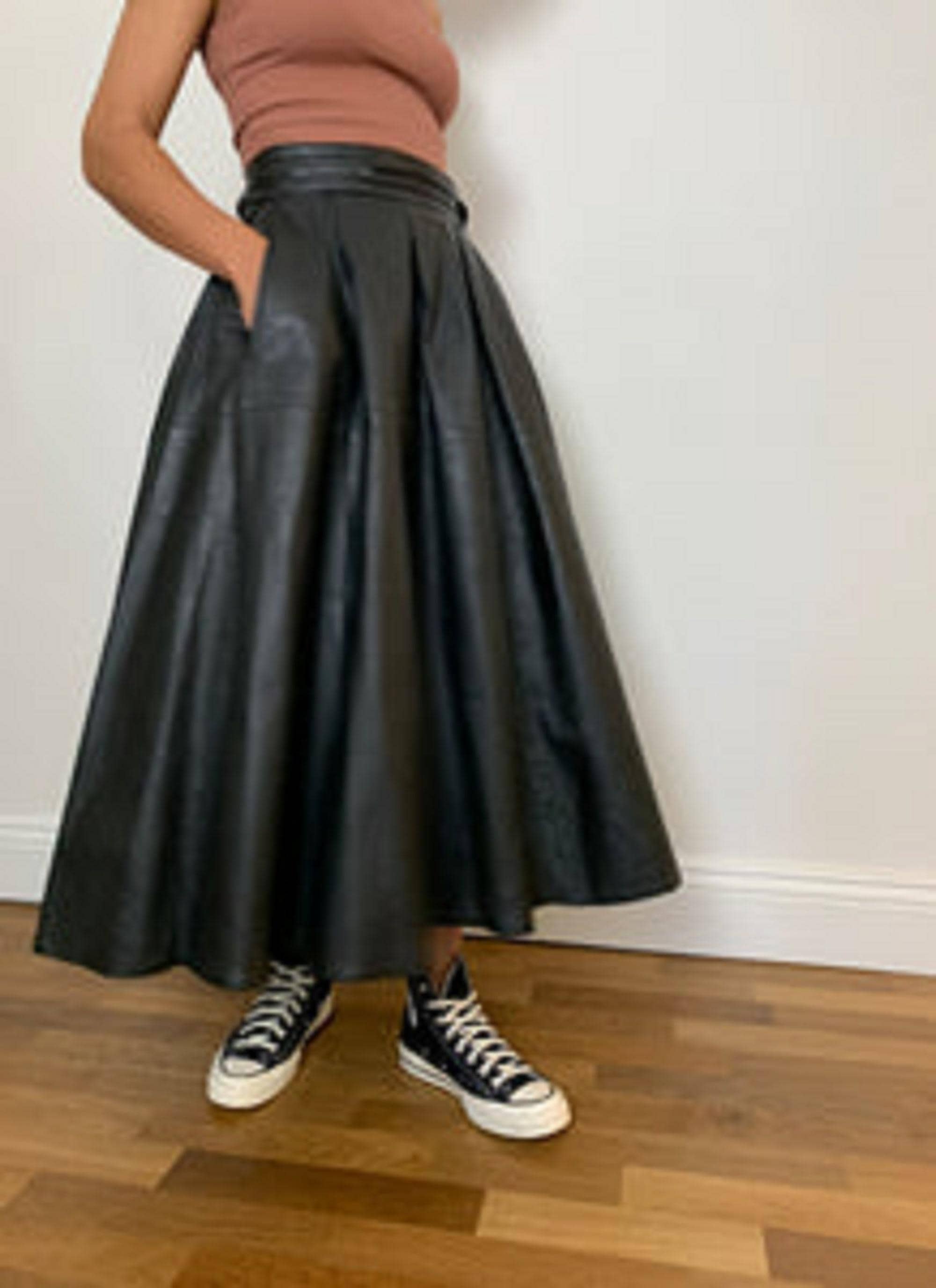 princess polly baby blue dress Faux Leather Tie Waist A-Line Midi Skirt