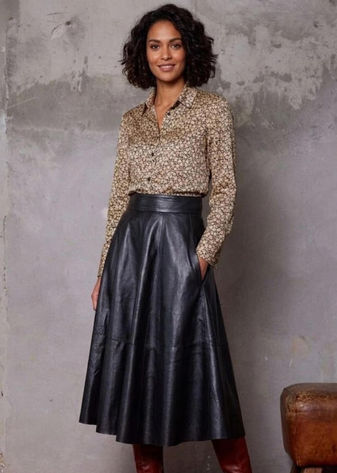 Women's Black Leather Skirt |90s Vintage Lambskin Long Maxi Skirt
