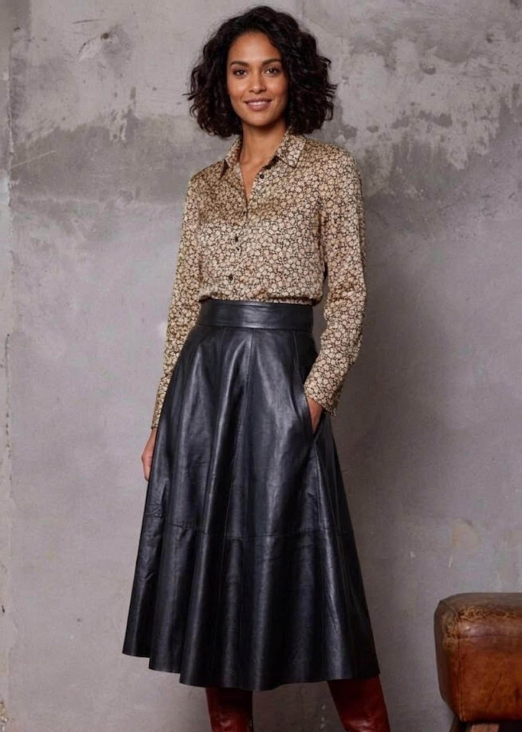 Women's Black Leather Skirt |90s Vintage Lambskin Long Maxi Skirt