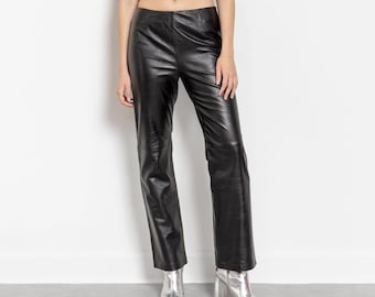 Women Black Leather Pants | Real Sheespkin Leather Trousers | 90s High Waisted Y2K Leather Pants | Slim Fit Ladies Pants | Gift for Her