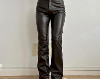 Women's Brown Leather Pants | High Waisted Real Leather Trousers | Slim Fit Straight Leg Pants | Elegant Biker Leather Pants
